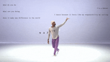 video of man dancing overlaid with text